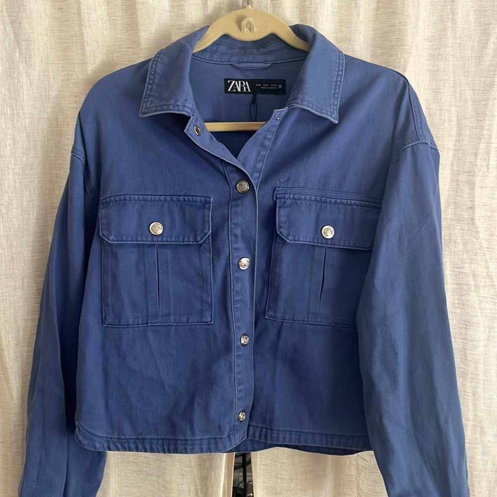 Zara Blue Denim Jacket Silver Buttons